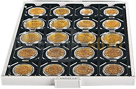 Mincovní sběratelská kazeta Lindner CARBO, 20 čvercových přihrádek 50x50 mm, 2122C