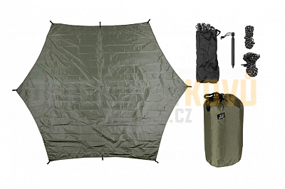 Plachta nepromokavá Hexagon-Tarp, OD green,  3,4 x 3,1 m  s oky - Detektory kovů